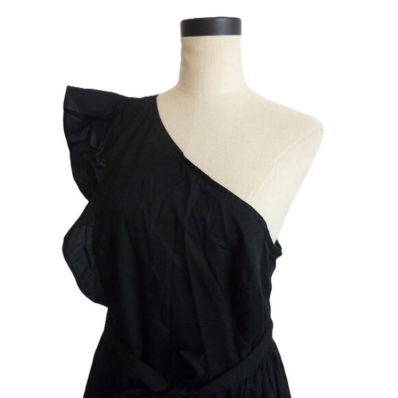 NWT J.Crew Black One Shoulder Ruffle Midi Dress 16 - Picture 5 of 7